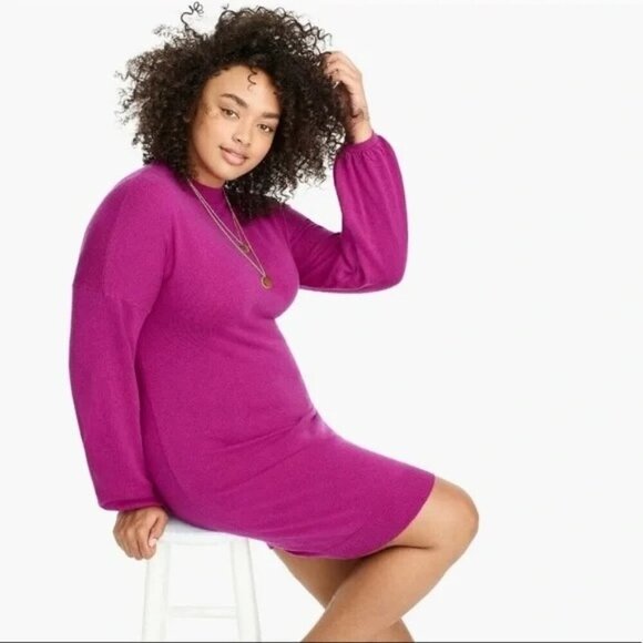 UNIVERSAL STANDARD x J.CREW Women's Fuchsia Sweater Dress Size 2X Wool Blend - Picture 1 of 9